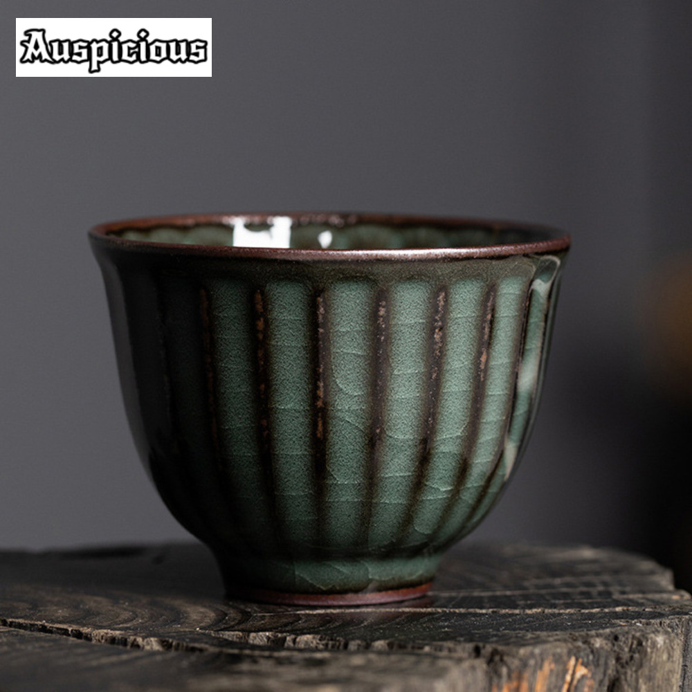 Celadon Ceramic Cup - 85ml Handmade Ge Kiln Iron Body