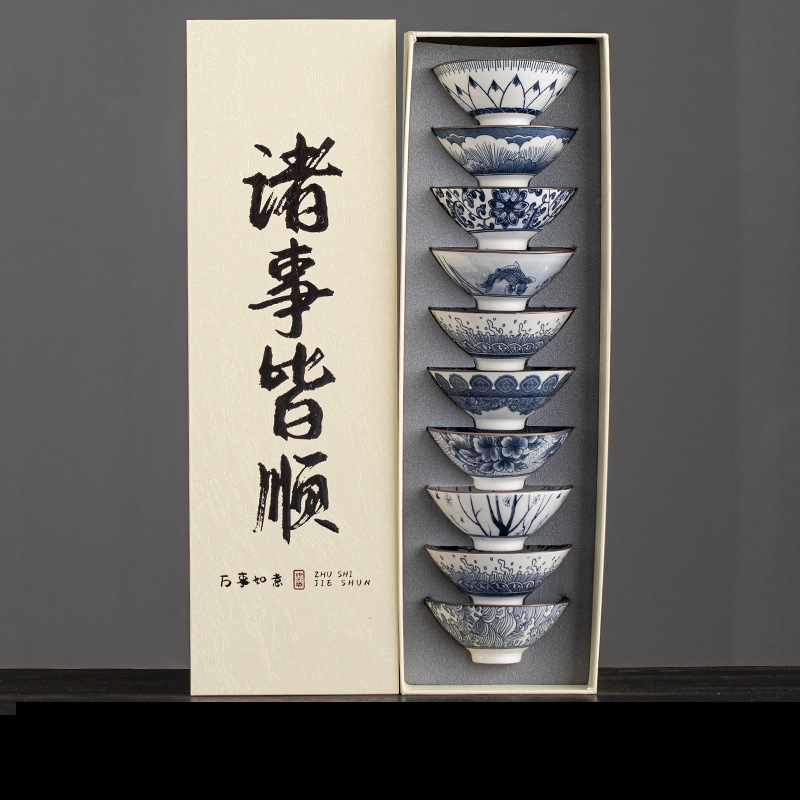 10pcs/box Blue and White Porce - Celadon Ceramic Cup recension och pris