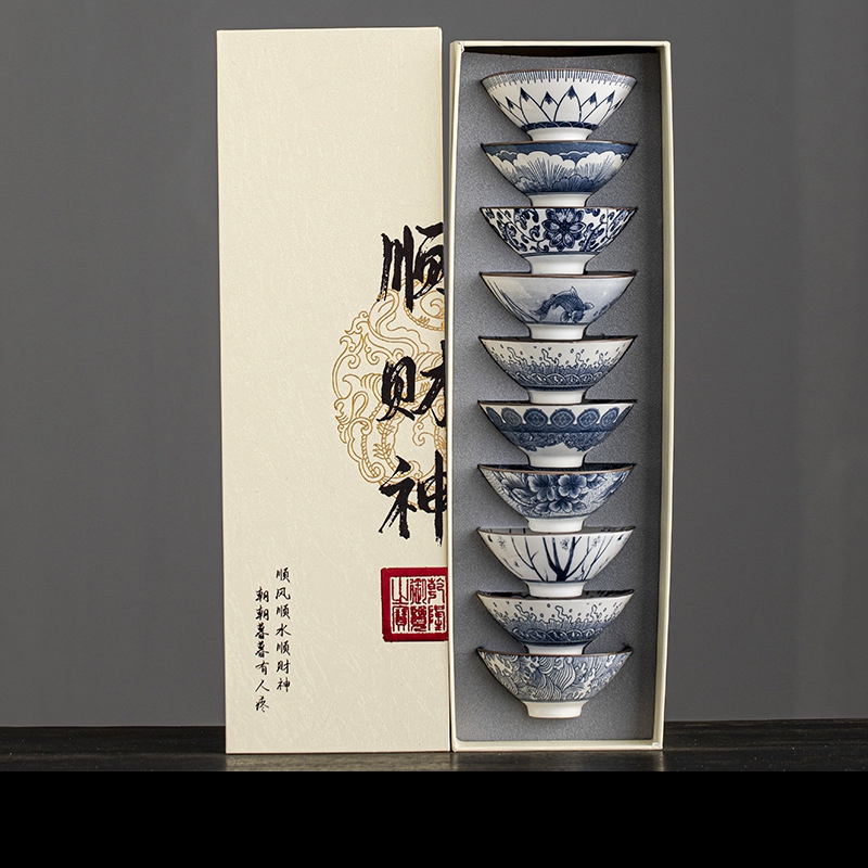 10pcs/box Blue and White Porce - Celadon Ceramic Cup recension och pris